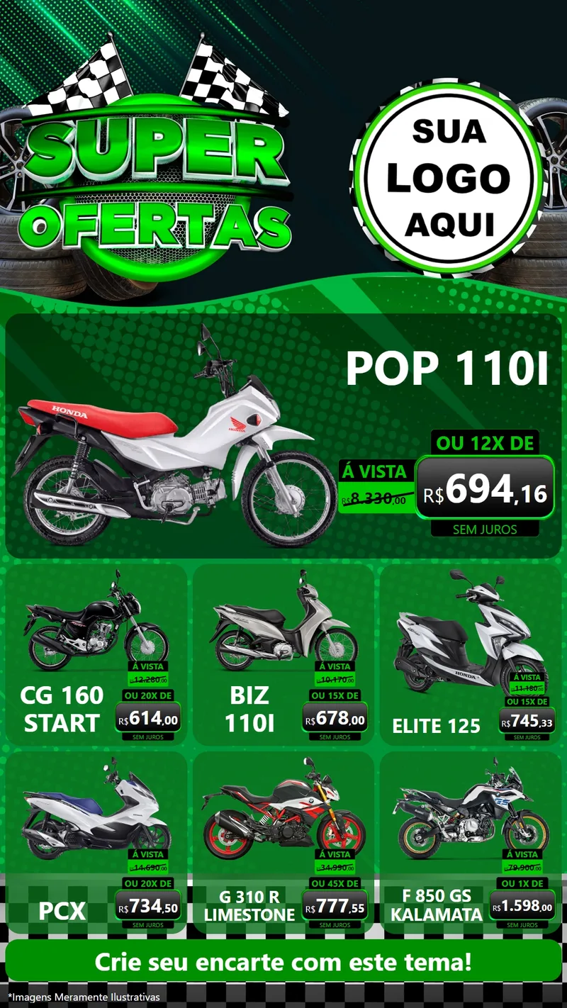Modelo de Rede Social para Stories com o tema Super Ofertas - Motopeças para Concessionaria de Motos