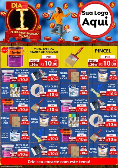 Modelo de Encarte para Encarte A4 Vertical com o tema Dia I - O Dia Mais Barato Do Mês para Tintas e Ferramentas