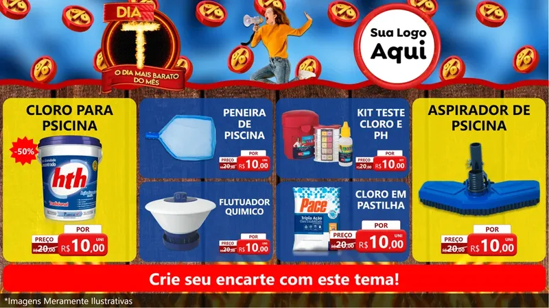 Modelo de TV para TV Horizontal com o tema Dia T - O Dia Mais Barato Do Mês para Produtos para Piscina