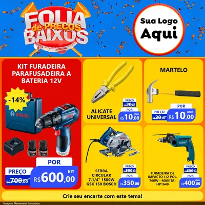 Modelo de Rede Social para Feed Facebook com o tema Folia de Preços Baixos para Maquinas e Ferramentas