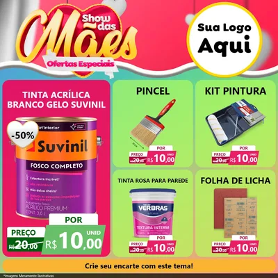 Modelo de Rede Social para Feed Facebook com o tema Show das Mães - Ofertas Especiais para Tintas e Ferramentas