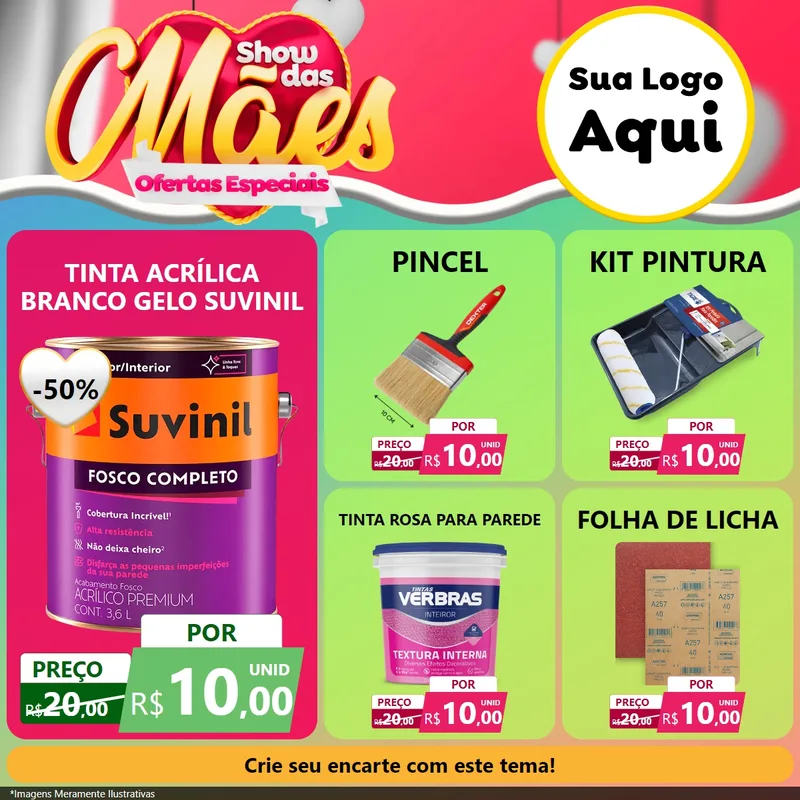 Modelo de Rede Social para Feed Facebook com o tema Show das Mães - Ofertas Especiais para Tintas e Ferramentas