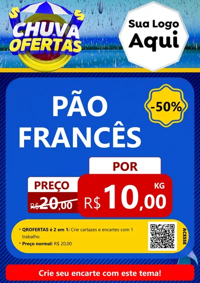 Modelo de Cartaz para Cartaz A4 Vertical com o tema Chuva de Ofertas para Padaria