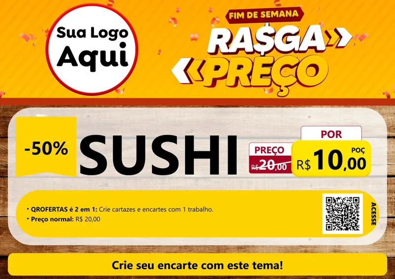 Modelo de Cartaz para Cartaz A4 Horizontal com o tema Fim de Semana Rasga Preços para Comida japonesa