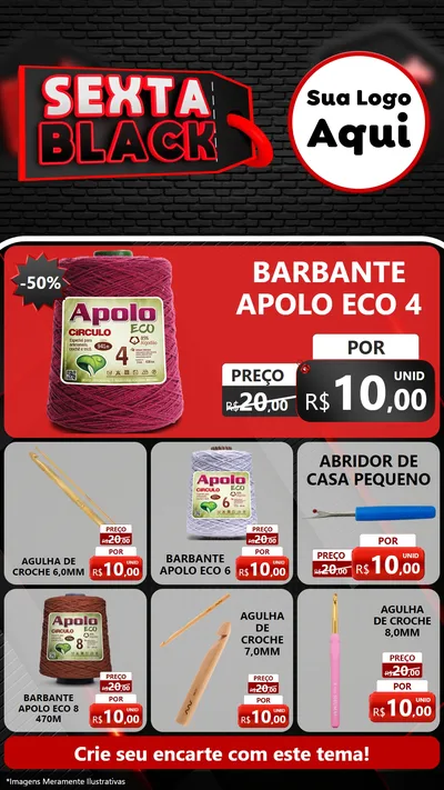 Modelo de Rede Social para Stories com o tema Sexta Black para Armarinho e Aviamentos