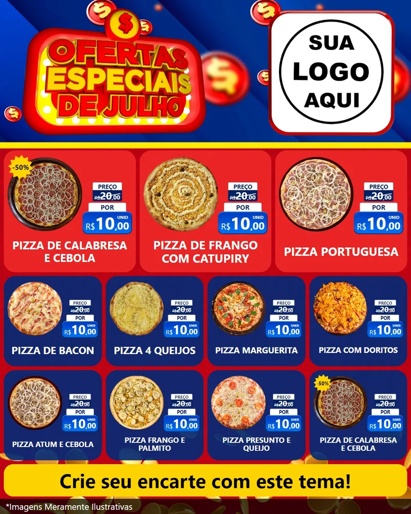 Modelo de Rede Social para Feed Instagram com o tema Ofertas Especiais de Julho para Pizzaria