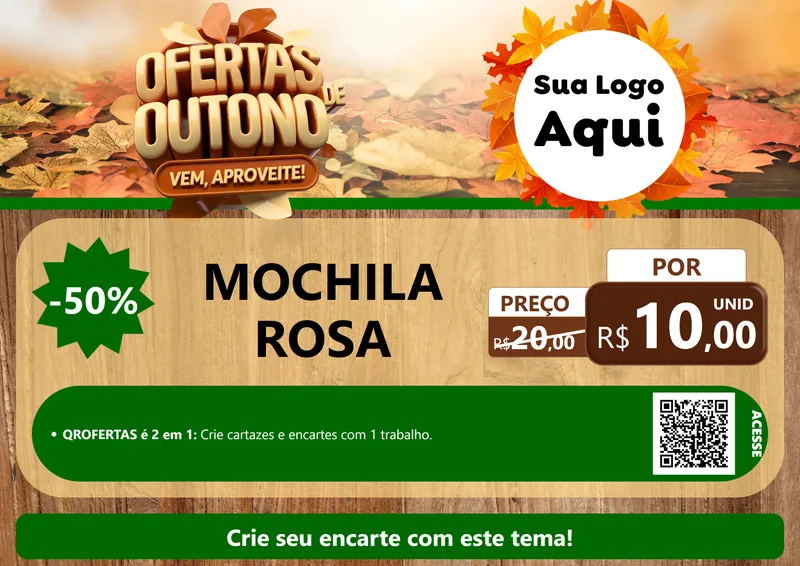 Modelo de Cartaz para Cartaz A4 Horizontal com o tema Ofertas de Outono - Vem, Aproveite! para Papelaria