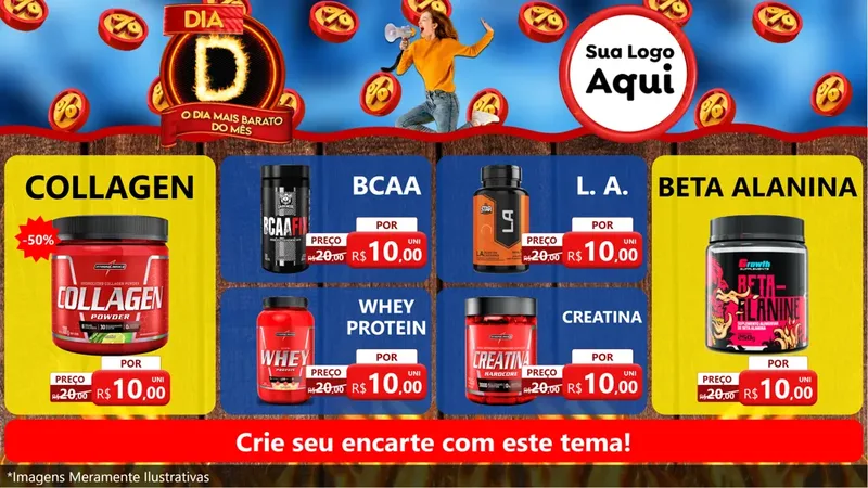 Modelo de TV para TV Horizontal com o tema Dia D - O Dia Mais Barato Do Mês para Suplementos alimentares