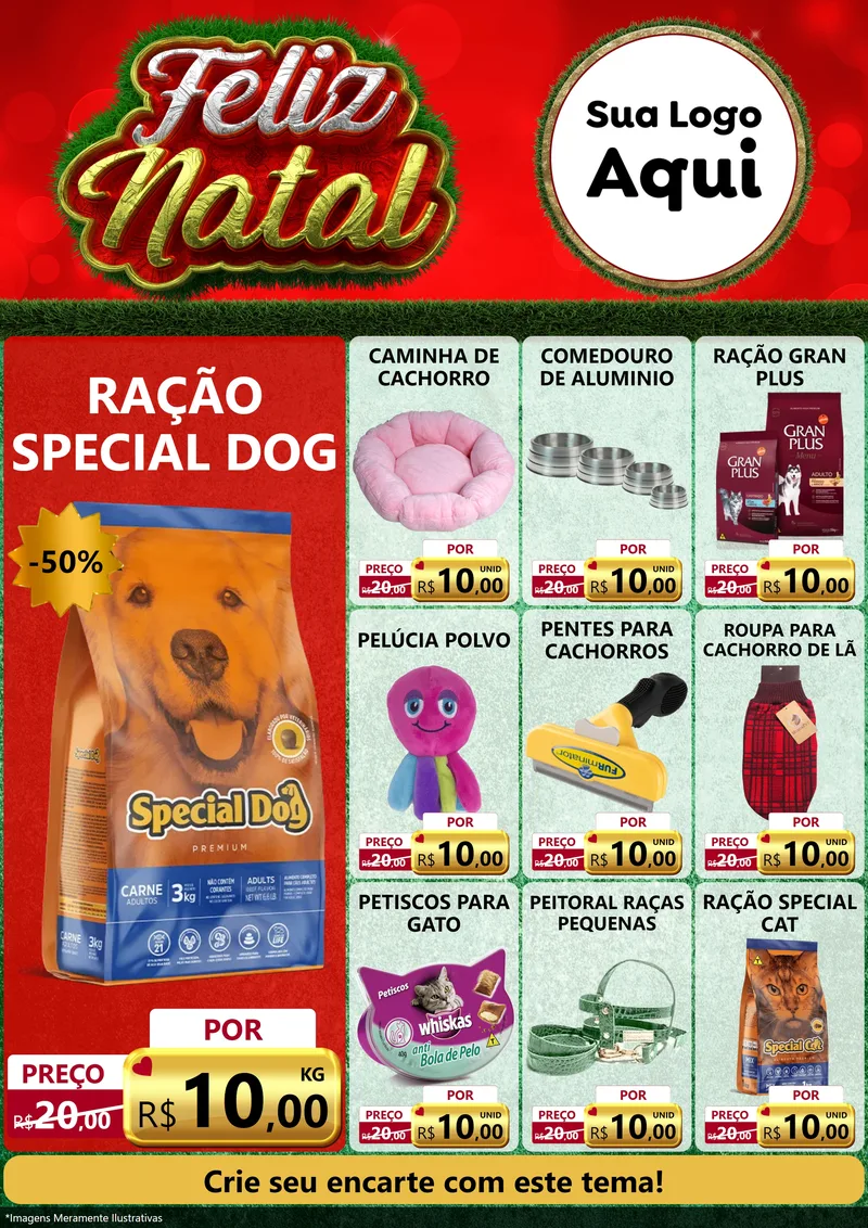 Modelo de Encarte para Encarte A4 Vertical com o tema Feliz Natal para Pet Shop