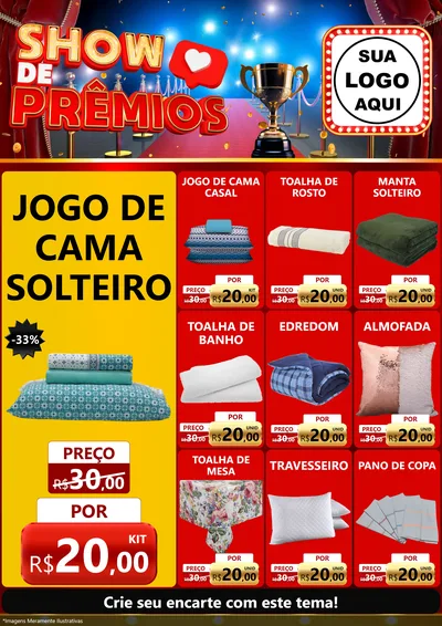Modelo de Encarte para Encarte A4 Vertical com o tema Show de Prêmios para Cama, Mesa e Banho
