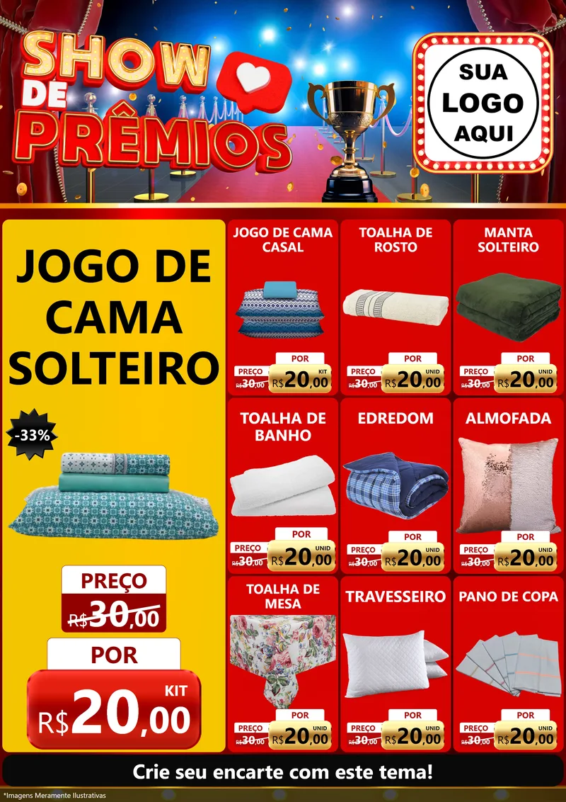 Modelo de Encarte para Encarte A4 Vertical com o tema Show de Prêmios para Cama, Mesa e Banho