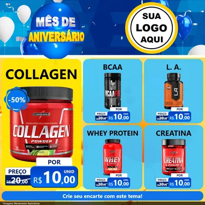 Modelo de Rede Social para Feed Facebook com o tema Mês de Aniversário para Suplementos alimentares