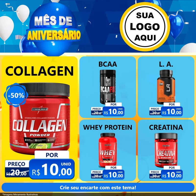 Modelo de Rede Social para Feed Facebook com o tema Mês de Aniversário para Suplementos alimentares