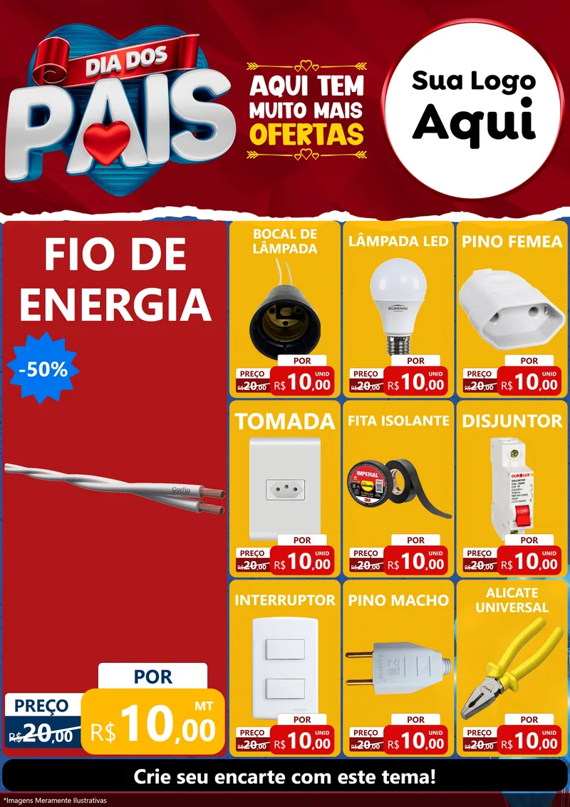 Modelo de Encarte para Encarte A4 Vertical com o tema Dia dos Pais para Materiais Elétricos