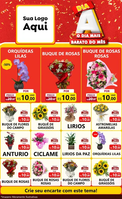 Modelo de Encarte para Encarte Grande com o tema Dia A o Dia Mais Barato do Mês para Floricultura e jardim