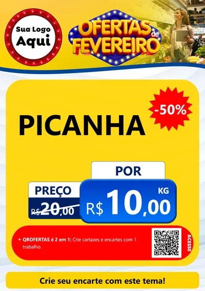 Modelo de Cartaz para Cartaz A4 Vertical com o tema Ofertas de Fevereiro para Açougue