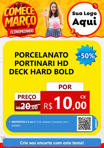 Modelo de Cartaz para Cartaz A4 Vertical com o tema Comece Março Economizando para Pisos e revestimentos