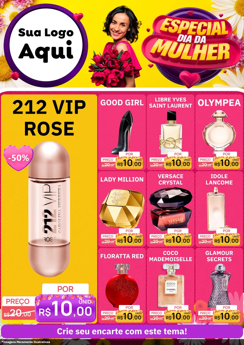 Modelo de Encarte para Encarte A4 Vertical com o tema Especial Dia da Mulher para Perfumes