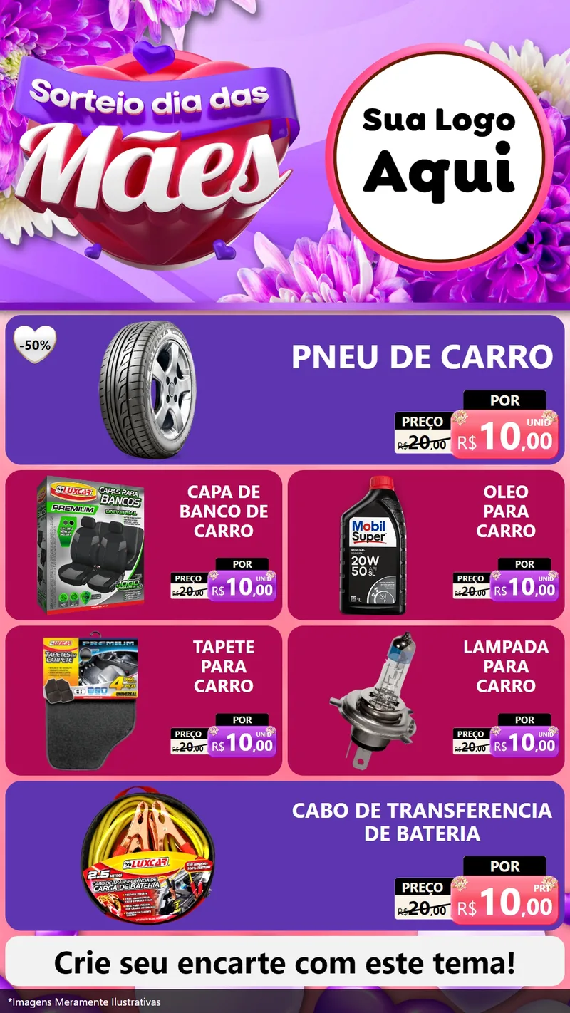 Modelo de TV para TV Vertical com o tema Sorteio Dia das Mães para Auto peças
