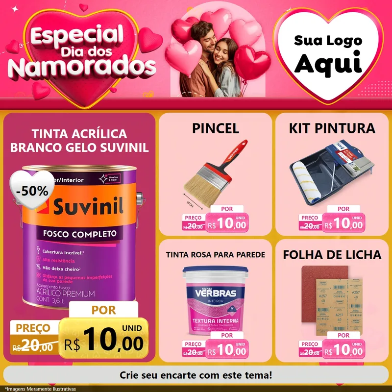 Modelo de Rede Social para Feed Facebook com o tema Especial Dia dos Namorados para Tintas e Ferramentas