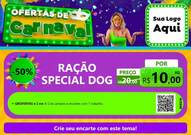 Modelo de Cartaz para Cartaz A4 Horizontal com o tema Ofertas de Carnaval para Pet Shop