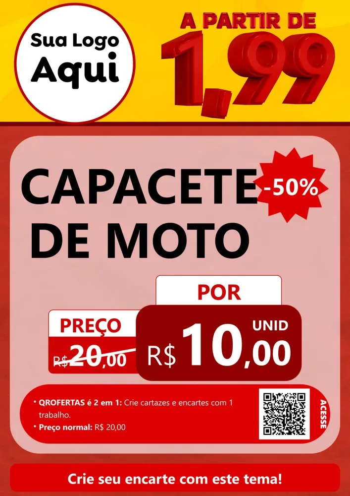 Modelo de Cartaz para Cartaz A4 Vertical com o tema A Partir de Um e Noventa e Nove - 1,99 para Moto peças