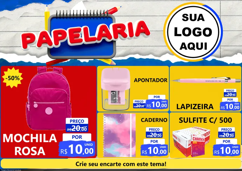 Modelo de Encarte para Encarte A4 Horizontal com o tema Papelaria para Papelaria