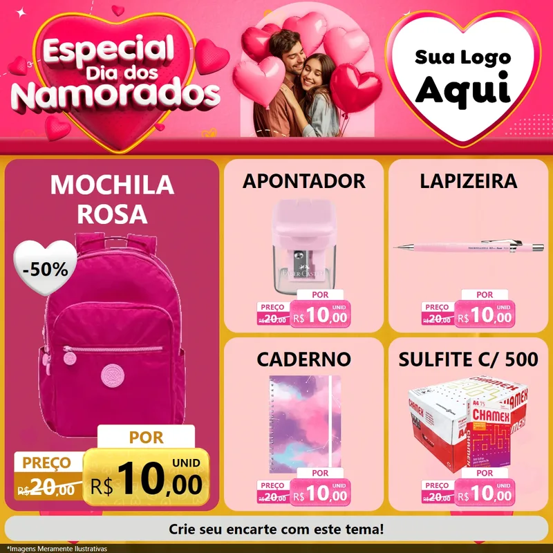 Modelo de Rede Social para Feed Facebook com o tema Especial Dia dos Namorados para Papelaria