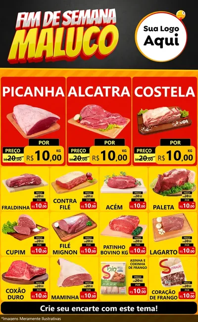 Modelo de Encarte para Encarte Grande com o tema Final de Semana Maluco para Açougue