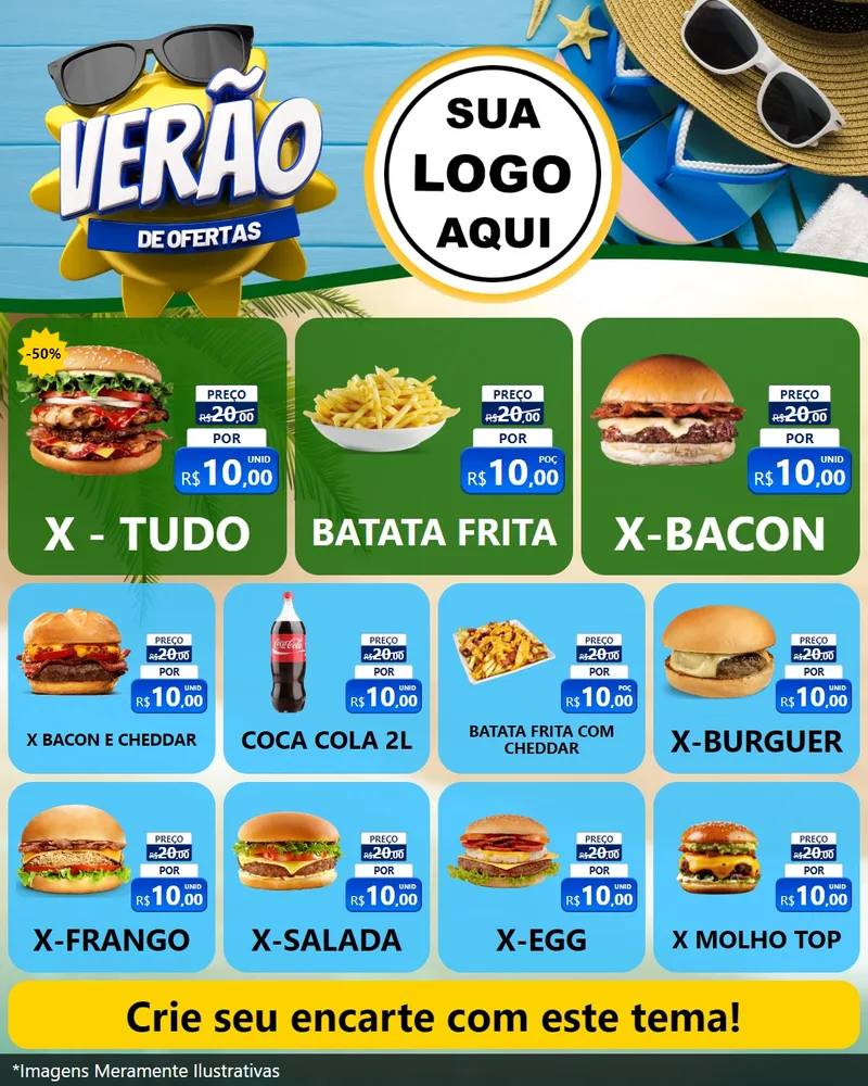 Modelo de Rede Social para Feed Instagram com o tema Verão de Ofertas para Hamburgueria
