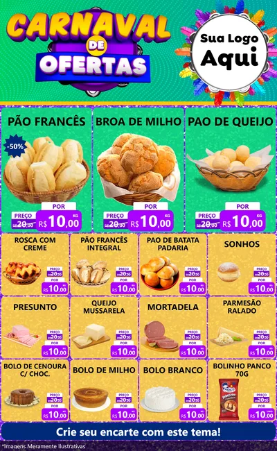 Modelo de Encarte para Encarte Grande com o tema Carnaval de Ofertas para Padaria