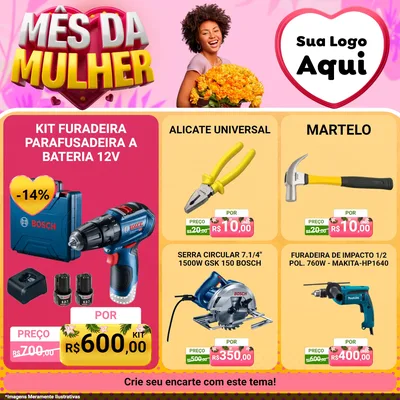 Modelo de Rede Social para Feed Facebook com o tema Mês da Mulher para Maquinas e Ferramentas