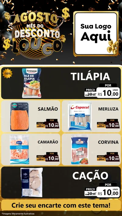 Modelo de TV para TV Vertical com o tema Agosto Mês do Desconto Louco para Peixaria