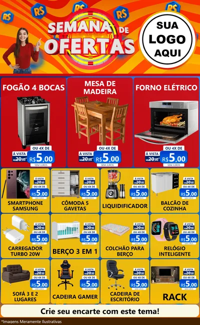 Modelo de Encarte para Encarte Grande com o tema Semana de Ofertas para Móveis e Eletro