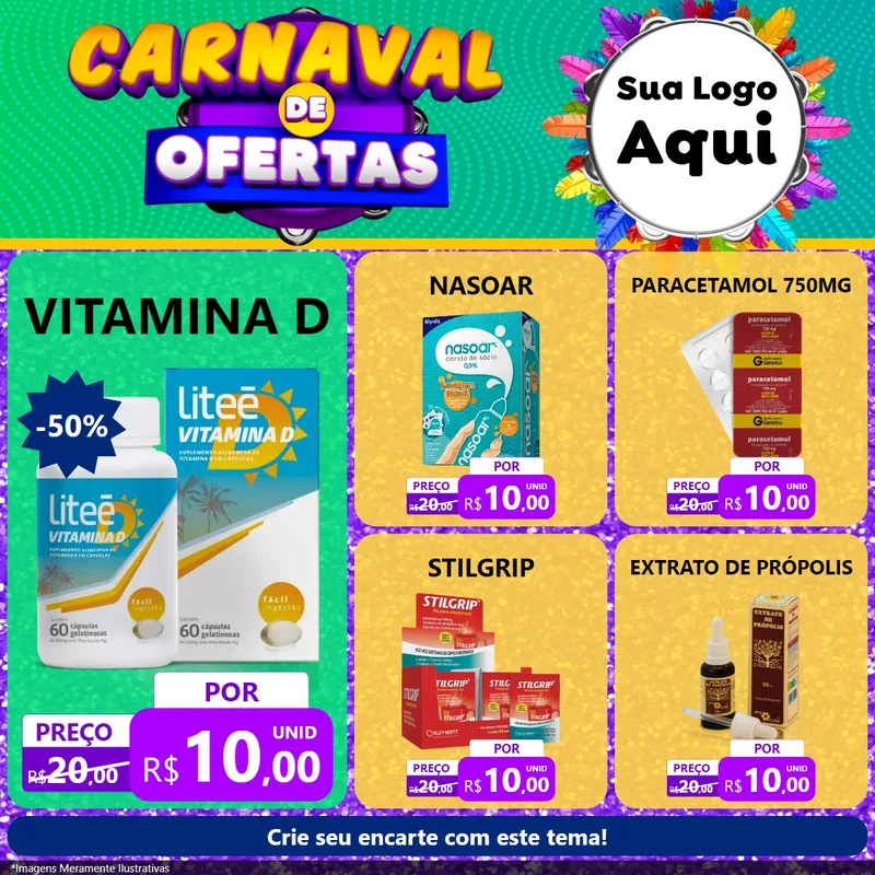 Modelo de Rede Social para Feed Facebook com o tema Carnaval de Ofertas para Farmácia
