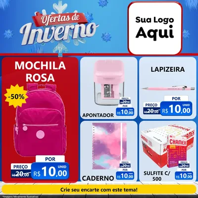 Modelo de Rede Social para Feed Facebook com o tema Ofertas de Inverno para Papelaria