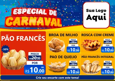 Modelo de Encarte para Encarte A4 Horizontal com o tema Especial de Carnaval para Padaria