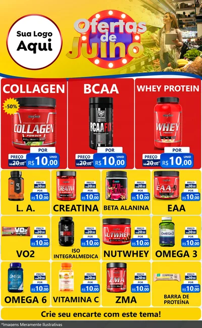 Modelo de Encarte para Encarte Grande com o tema Ofertas de Julho para Suplementos alimentares