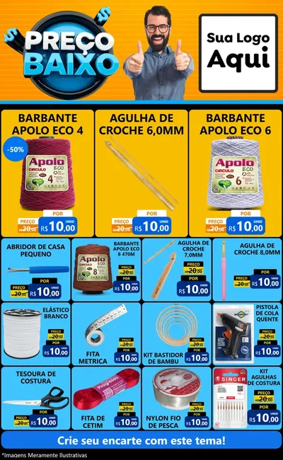 Modelo de Encarte para Encarte Grande com o tema Preço Baixo para Armarinho e Aviamentos