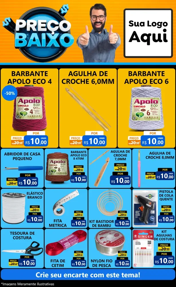 Modelo de Encarte para Encarte Grande com o tema Preço Baixo para Armarinho e Aviamentos