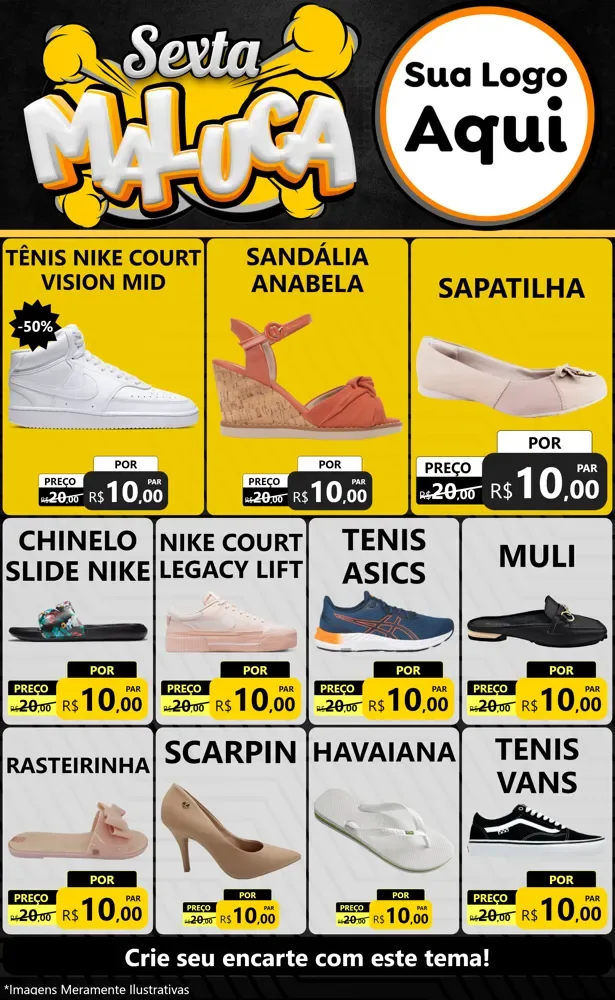 Modelo de Encarte para Encarte Grande com o tema Sexta Maluca para Calçados