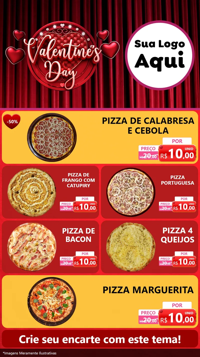 Modelo de TV para TV Vertical com o tema Valentine's Day para Pizzaria