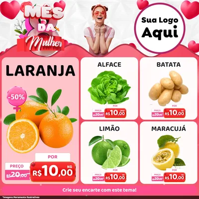 Modelo de Rede Social para Feed Facebook com o tema Mês da Mulher para Hortifrúti