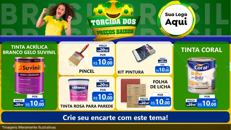 Modelo de TV para TV Horizontal com o tema Torcida dos Preços Baixos - Copa para Tintas e Ferramentas
