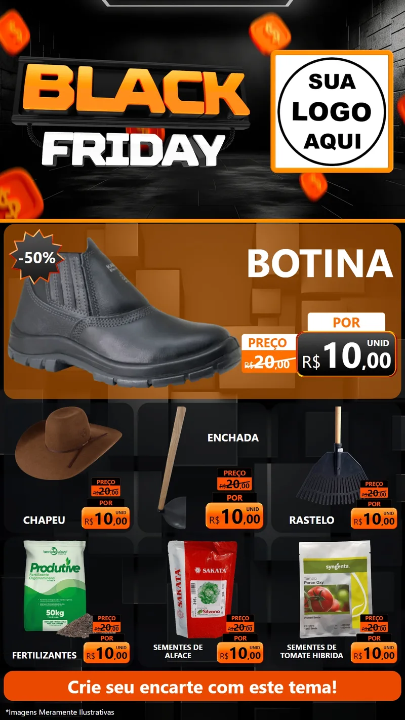 Modelo de Rede Social para Stories com o tema Black Friday para Agropecuária