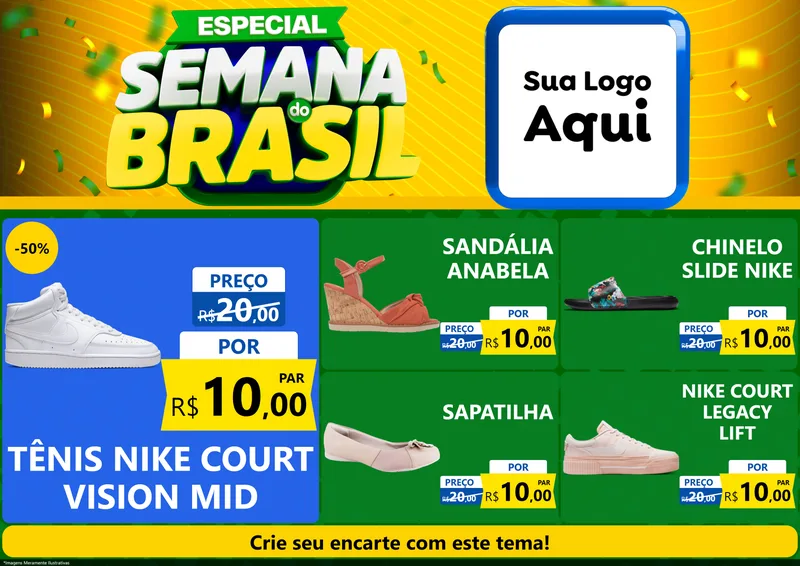 Modelo de Encarte para Encarte A4 Horizontal com o tema Especial Semana do Brasil para Calçados