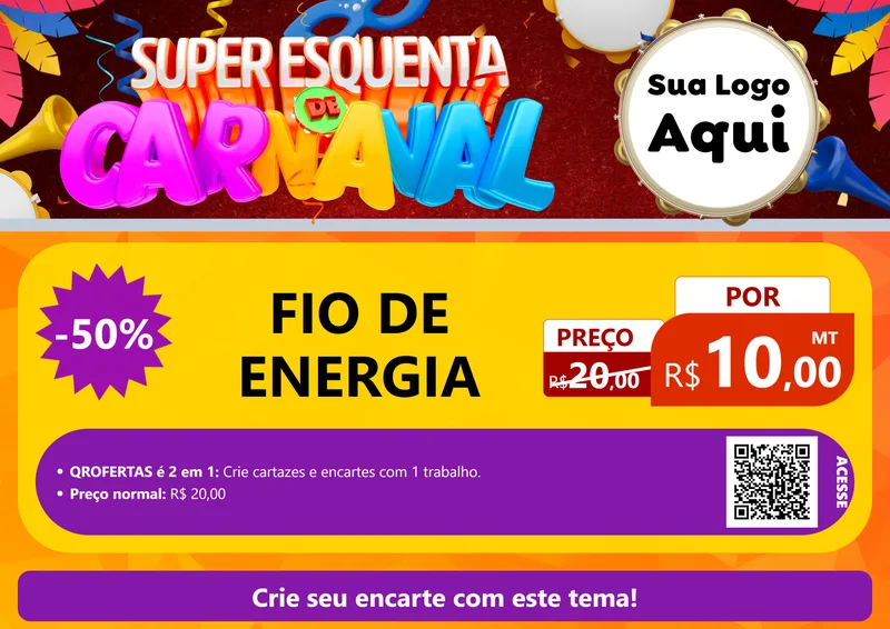 Modelo de Cartaz para Cartaz A4 Horizontal com o tema Super Esquenta de Carnaval para Materiais Elétricos