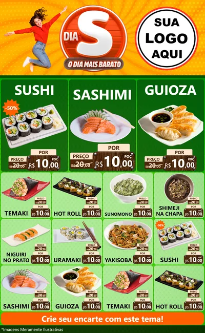 Modelo de Encarte para Encarte Grande com o tema Dia S - O Dia Mais Barato para Comida japonesa