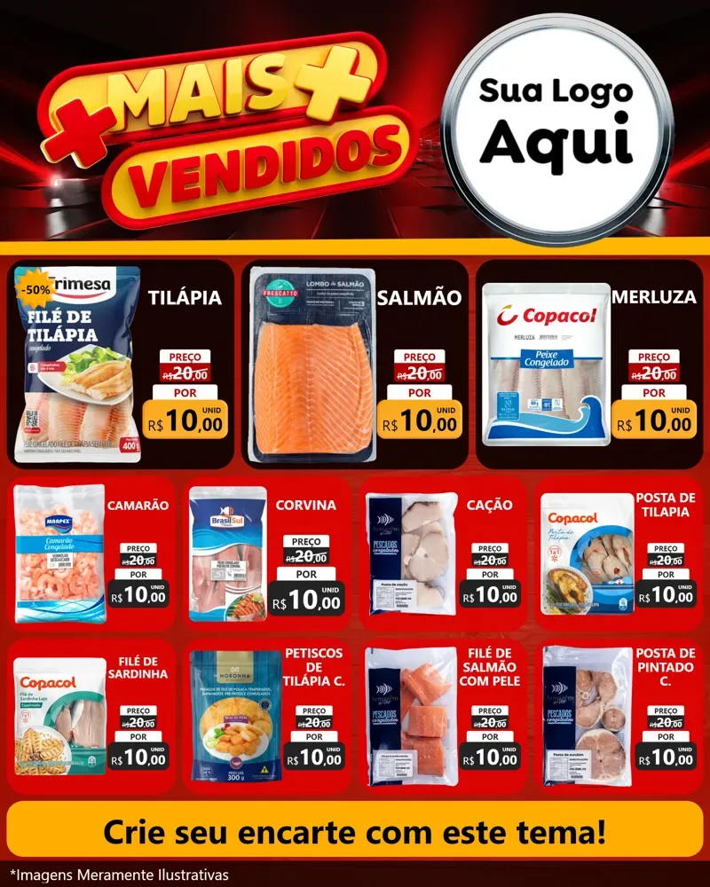 Modelo de Rede Social para Feed Instagram com o tema Mais Vendidos para Peixaria