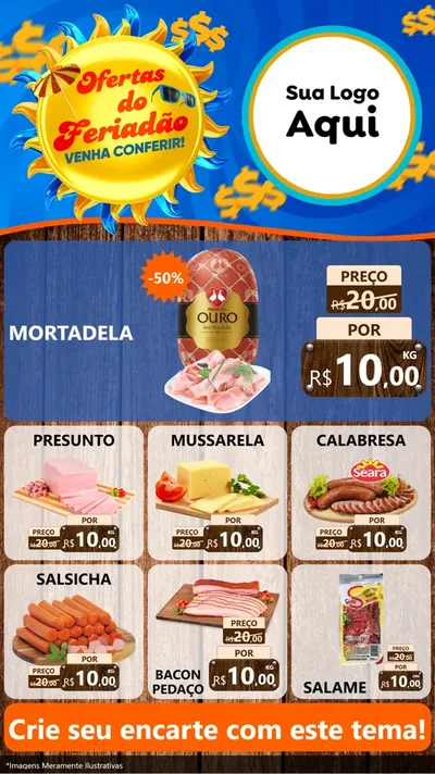 Modelo de Rede Social para Stories com o tema Ofertas do Feriadão para Frios e Laticínios